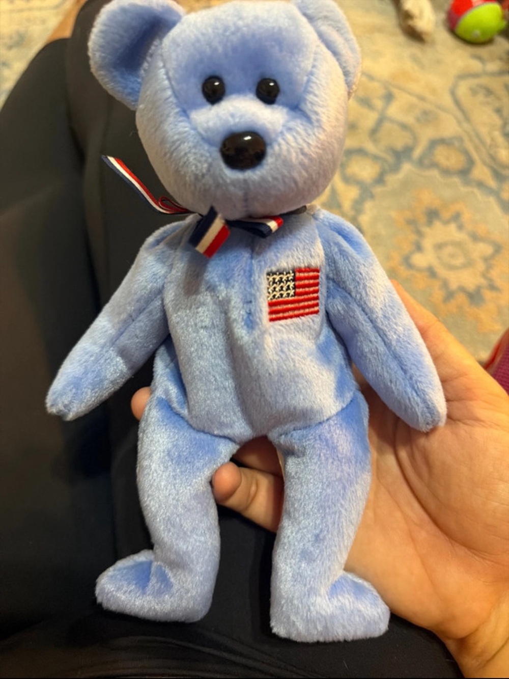 Blue Plush Teddy Bear with American Flag Patch - Kids Toy